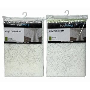 2 White Fabric Lace Vinyl Tablecloth Rectangle 52x90 True Living Chloride Free